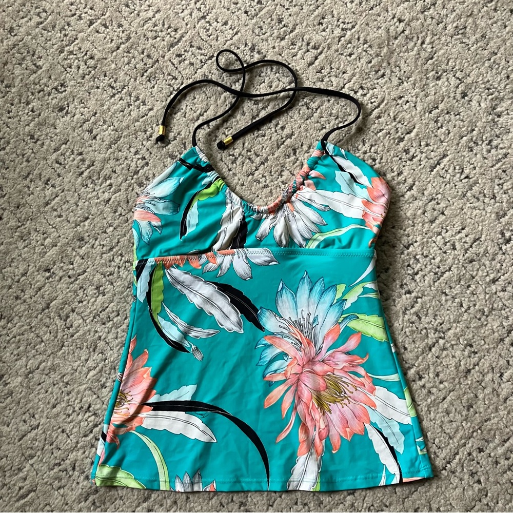 Trina Turk- SMALL-Shangri La Floral Tankini Top Tropical Teal - Picture 2 of 10